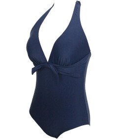 Jednoczęściowy Kostium Kąpielowy Damski z Dekoltem i Wycięciem Granatowy S