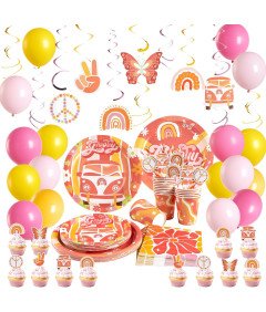 Boho Tęczowy Zestaw Dekoracji Urodzinowych Balony Talerzyki Dla Dzieci