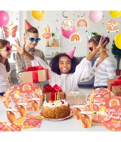 Boho Tęczowy Zestaw Dekoracji Urodzinowych Balony Talerzyki Dla Dzieci