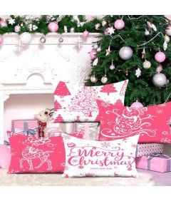 Miaikoe Zestaw 4 Poszewek Świątecznych 30x50cm, Dekoracje Domu - Kolor Róża