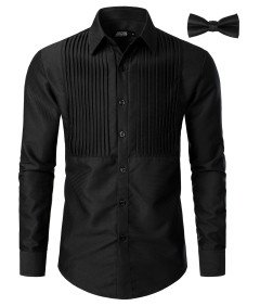 Koszula Męska Smokingowa Z Długim Rękawem Zapinana Na Guziki Czarna L