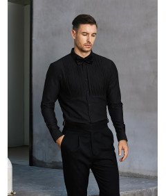 Koszula Męska Smokingowa Z Długim Rękawem Zapinana Na Guziki Czarna L