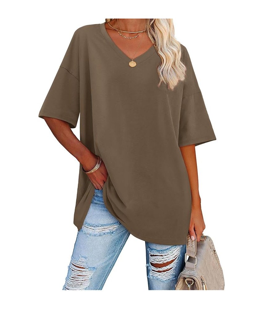 Damska Koszulka Oversize Z Krótkim Rękawem I Dekoltem Khaki  L