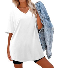 Damska Bluzka Oversize z Krótkim Rękawem Letnia Biała Rozmiar S