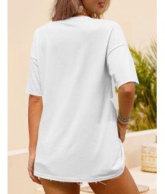 Damska Bluzka Oversize z Krótkim Rękawem Letnia Biała Rozmiar S