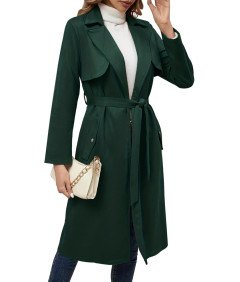 Długi Płaszcz Damski Zamszowy Jesienny Wiosenny Z Paskiem I Kieszeniami XXL