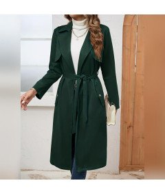 Długi Płaszcz Damski Zamszowy Jesienny Wiosenny Z Paskiem I Kieszeniami XXL