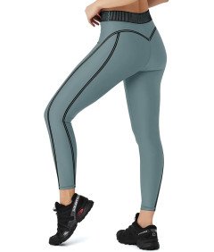 Legginsy Damskie Sportowe Z Wysokim Stanem Kryjące Szaro Zielone L