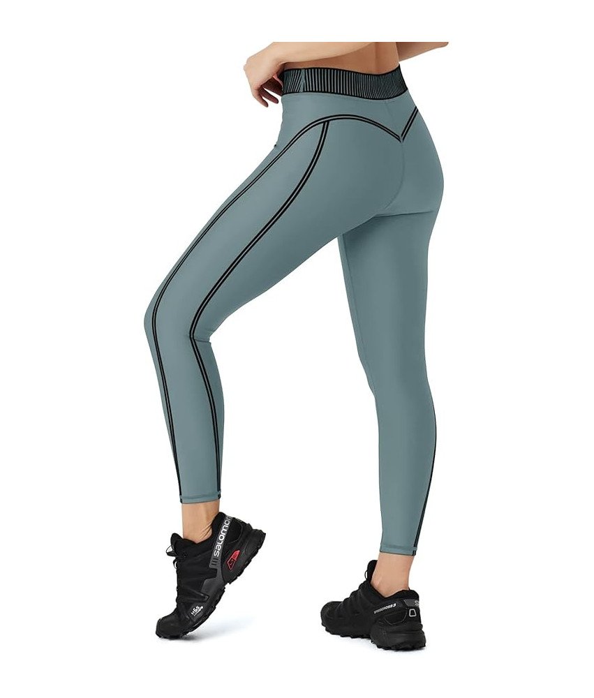 Legginsy Damskie Sportowe Z Wysokim Stanem Kryjące Szaro Zielone XL