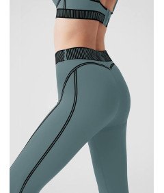 Legginsy Damskie Sportowe Z Wysokim Stanem Kryjące Szaro Zielone XL