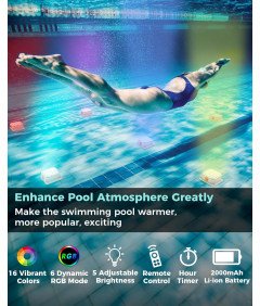 Oświetlenie Basenowe LED 2 Szt Zanurzalne IP68 Z Pilotem 10 h Pracy