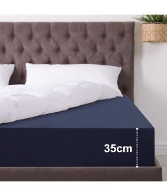 Prześcieradło Z Gumką 90x200x35cm Granatowe Mikrofibra Na Materac 35 cm