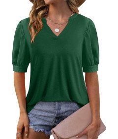 Koszulka Damska Z Krótkim Rękawem Letnia Ciemnozielona Nowoczesna Rozmiar M