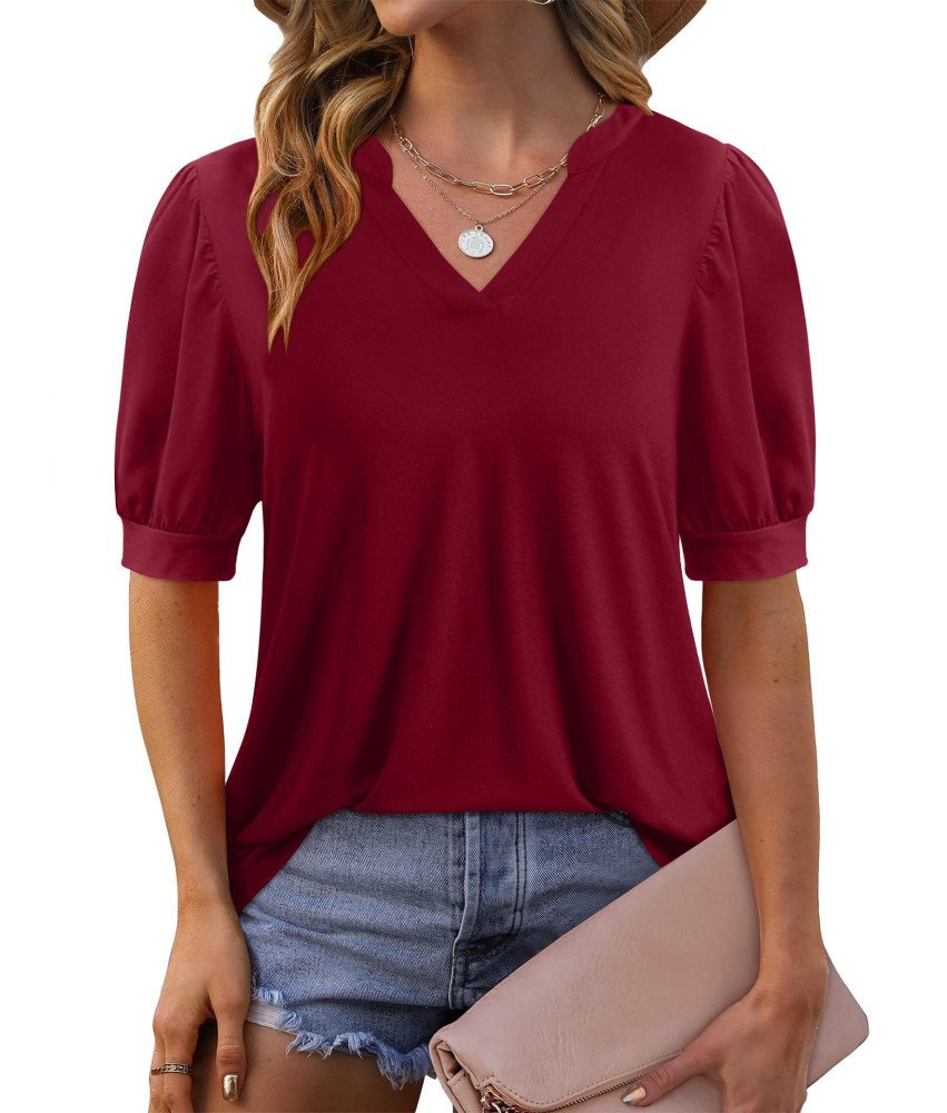 Koszulka Damska Z Krótkim Rękawem Letnia Nowoczesna Bordowa Rozmiar M