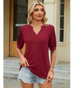 Koszulka Damska Z Krótkim Rękawem Letnia Nowoczesna Bordowa Rozmiar M