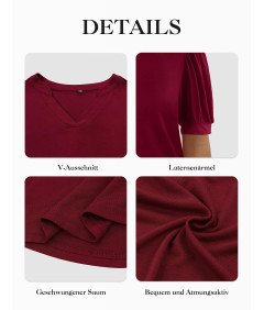 Bluzka Damska Elegancka Koszulka Z Bufiastymi Rękawami Luźna Czerwona  XXL