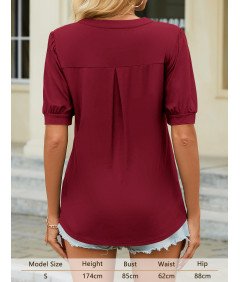 Koszulka Damska Z Krótkim Rękawem Letnia Nowoczesna Bordowa Rozmiar M