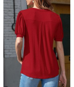 Bluzka Damska Elegancka Koszulka Z Bufiastymi Rękawami Luźna Czerwona  XXL