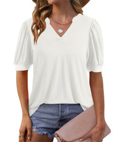 Bluzka Damska Elegancka Letnia Z Krótkim Rękawem Biała Rozmiar XL