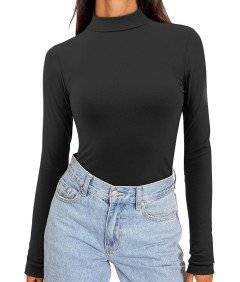 Koszulka Damska Z Długim Rękawem Dopasowana Bluzka Golf Czarna Rozmiar L