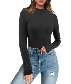 Koszulka Damska Z Długim Rękawem Dopasowana Bluzka Golf Czarna Rozmiar L