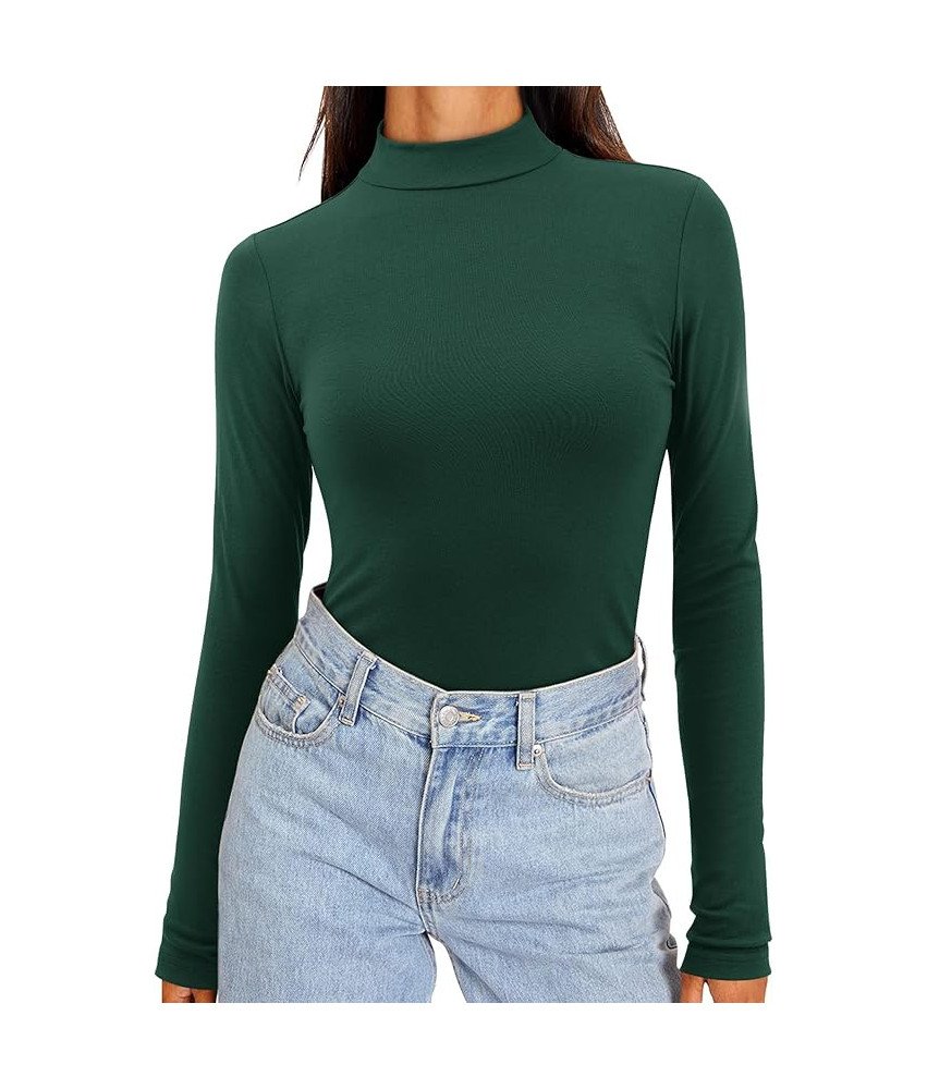 Koszulka Damska Z Długim Rękawem Dopasowana Bluzka Golf Ciemnozielona M