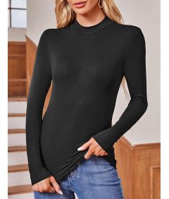 Elegancki Golf Damski Koszulka z Długim Rękawem Czarny Rozmiar XL