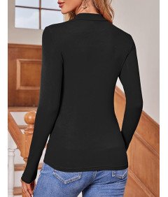 Elegancki Golf Damski Koszulka z Długim Rękawem Czarny Rozmiar XL