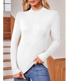 Koszulka Damska Elegancka Z Długim Rękawem Dopasowana Bluzka Golf Biała XL