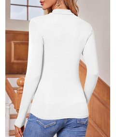 Koszulka Damska Elegancka Z Długim Rękawem Dopasowana Bluzka Golf Biała XL