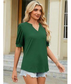 Bluzka Damska Elegancka Ciemnozielona z Krótkim Rękawem Rozmiar XL