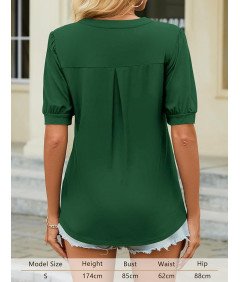 Bluzka Damska Elegancka Ciemnozielona z Krótkim Rękawem Rozmiar XL