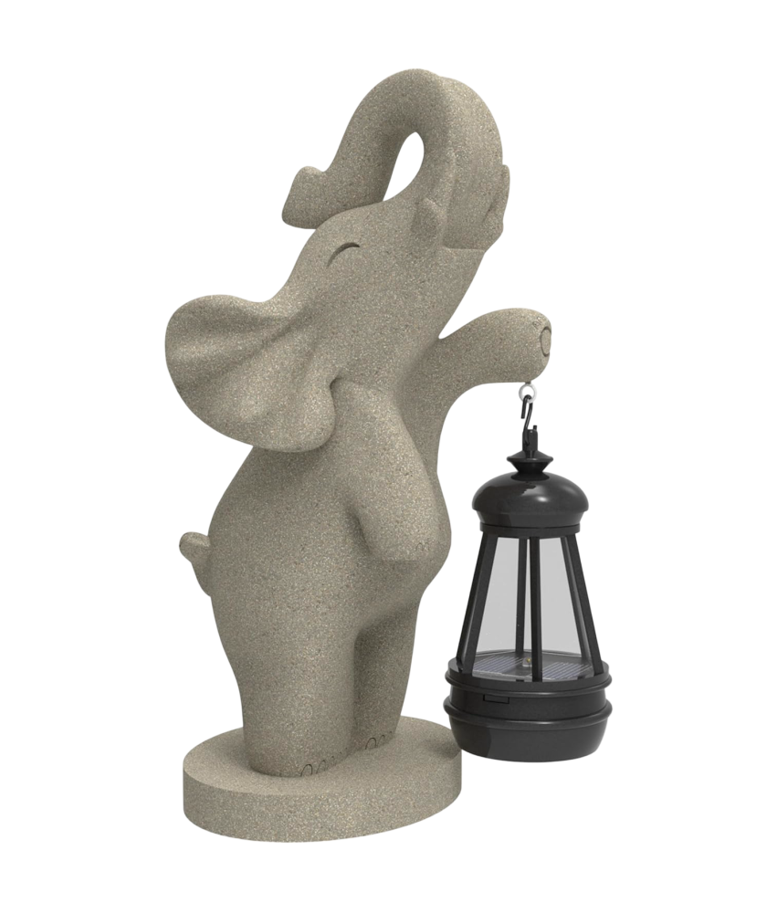 Figurka Dekoracja Ogrodowa Słoń Latarnia Żywica Szara 26 x 13 cm