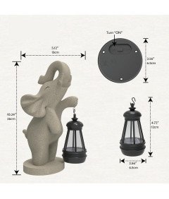 Figurka Dekoracja Ogrodowa Słoń Latarnia Żywica Szara 26 x 13 cm