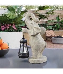 Figurka Dekoracja Ogrodowa Słoń Latarnia Żywica Szara 26 x 13 cm