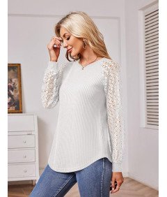 Bluzka Damska Elegancka Koronkowa Biała Z Długim Rękawem XL