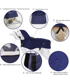 Płaszcz Przeciwdeszczowy Dla Psa Wodoodporny Z Kapturem Niebieski Rozmiar M