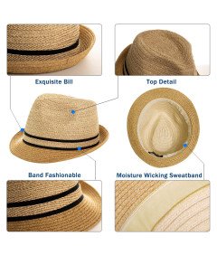Męski Kapelusz Słomkowy Fedora Trilby Przeciwsłoneczny Beżowy  L 60cm