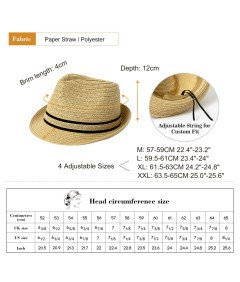 Męski Kapelusz Słomkowy Fedora Trilby Przeciwsłoneczny Beżowy  L 60cm