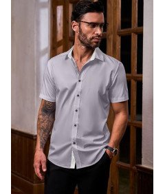 Męska Koszula Letnia Z Krótkim Rękawem Biznesowa Slim Fit Szara Rozmiar L