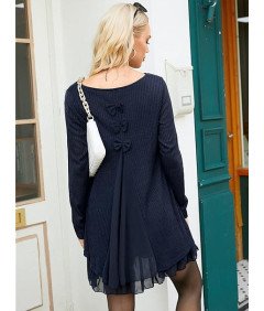 ZANZEA Damska Sukienka z Kokardami Granatowa XL