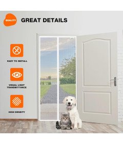 Magnetyczne Drzwi Balkonowe Z Moskitierą 75x200 cm Białe Łatwy Montaż