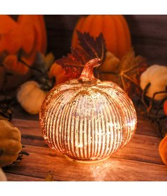 Dekoracyjna Podświetlana Dynia Timer Ozdoba Domowa Lampa E14 Różowe Złoto