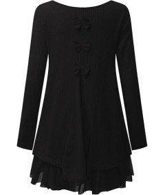 Damska Sukienka z Długim Rękawem Kokarda Elegancka Stylowa Czarna L