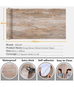 Samoprzylepna Tapeta Okleina Meblowa Drewno Brąz Szary Wodoodporna 40x300cm