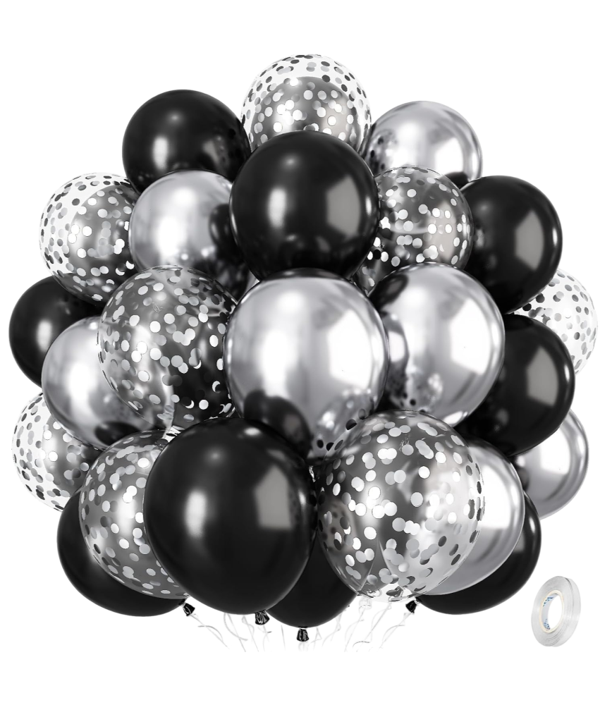 Balony Lateksowe Zestaw 35 szt Imprezowe Sylwester Czarne Srebrne 30 cm