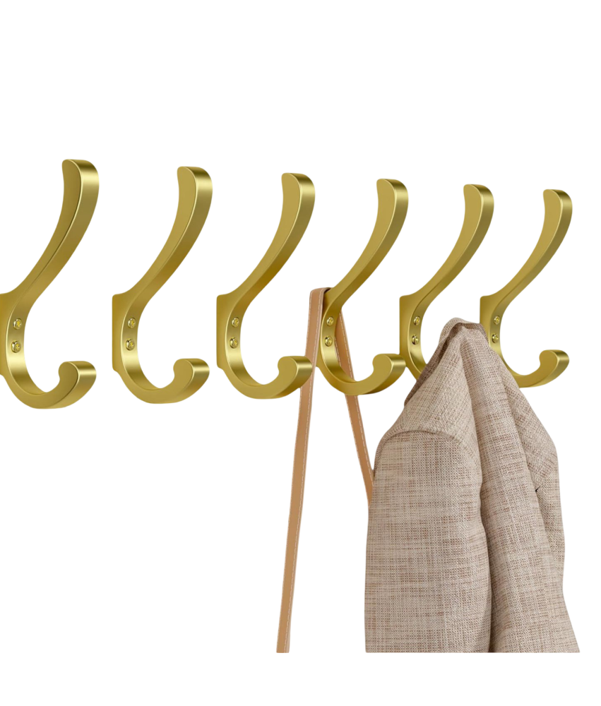 Wieszak na Ubrania Ścienny Hak Metalowy Złoty 6 szt 7 x 13,9 cm