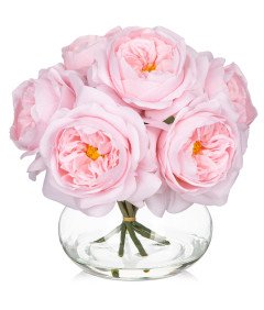 Sztuczne Kwiaty Piwonie w Szklanym Wazonie Dekoracyjne Różowe 6 szt