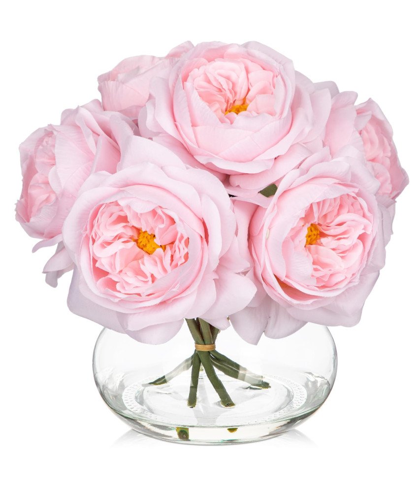 Sztuczne Kwiaty Piwonie w Szklanym Wazonie Dekoracyjne Różowe 6 szt