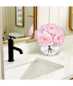 Sztuczne Kwiaty Piwonie w Szklanym Wazonie Dekoracyjne Różowe 6 szt